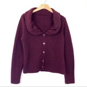 Vintage burgundy wool angora shawl collar cardigan preppy dark academia